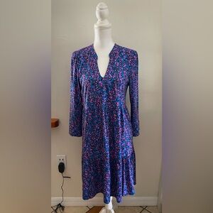 Lilly Pulitzer Alaina 3/4 sleeve Dress Blue Flare Growl and Prowl Swing Fit M